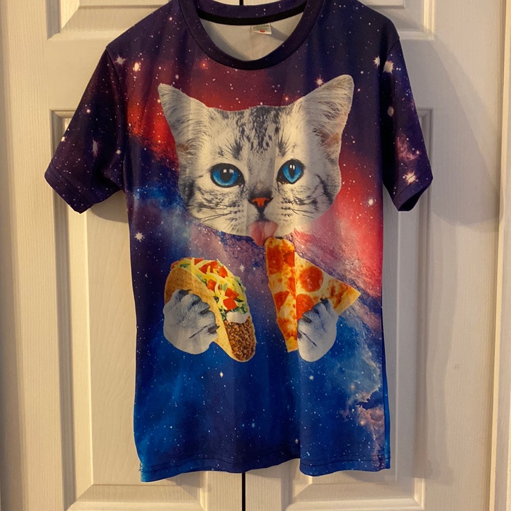 Galaxy Pizza-Taco Cat T-shirt, medium